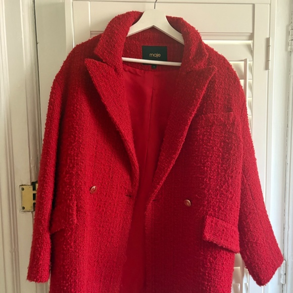 Maje Fancy Red Tweed Coat - Picture 8 of 10